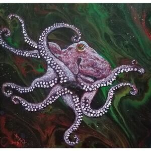 Art Print from my Original Work 12" x 12" "Space Octopus" Acid Free Heavy Paper